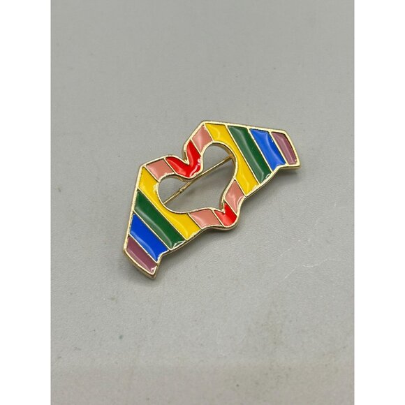 Love Pride Rainbow Pin Brooch Tack Pin Colorful Enamel Hands Heart Shaped - Picture 3 of 7